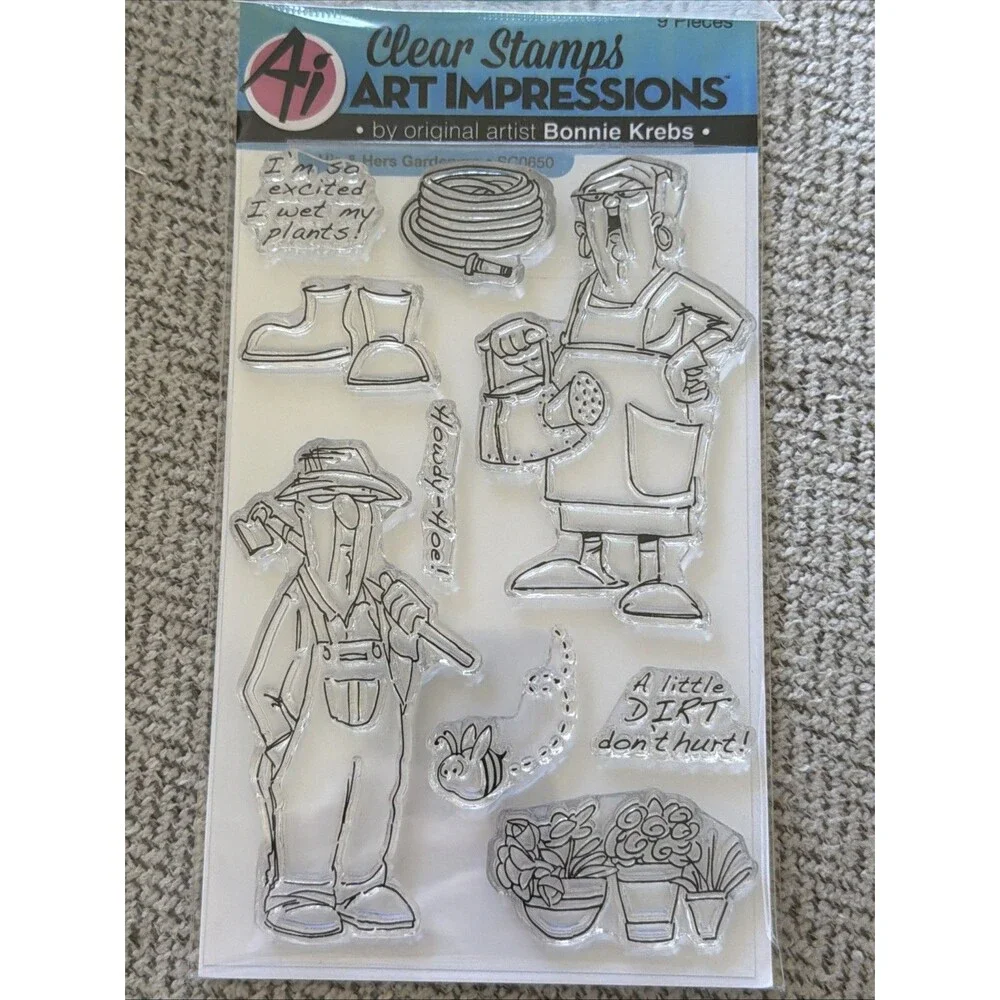 HIS & HERS GARDENERS Dirt Plants Funny Sayings Clear Stamps ART IMPRESSIONS